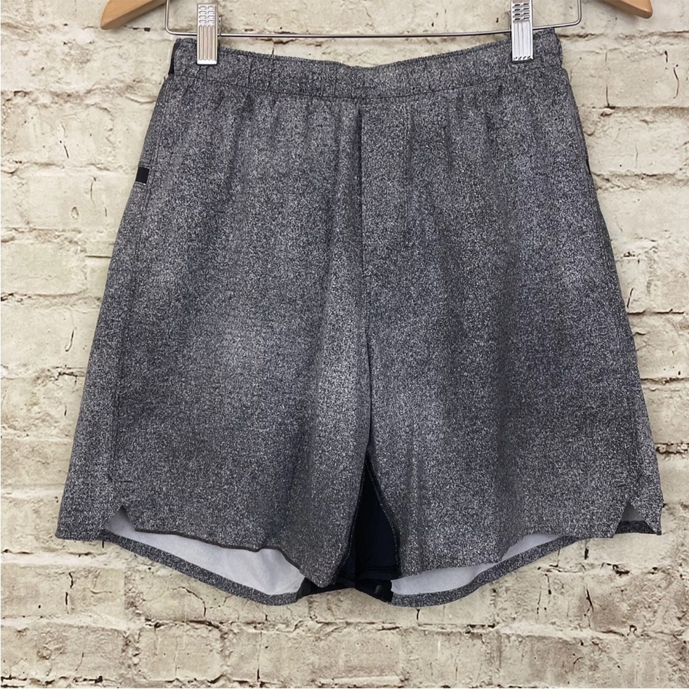 Lululemon Surge Shorts Small Heathered Texture Printed Greyt Deep Coal 7in Lined